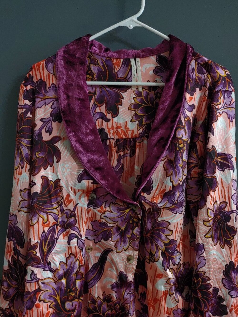 By Anthropologie Women's Large Pajama Top Purple Floral Print Oversize